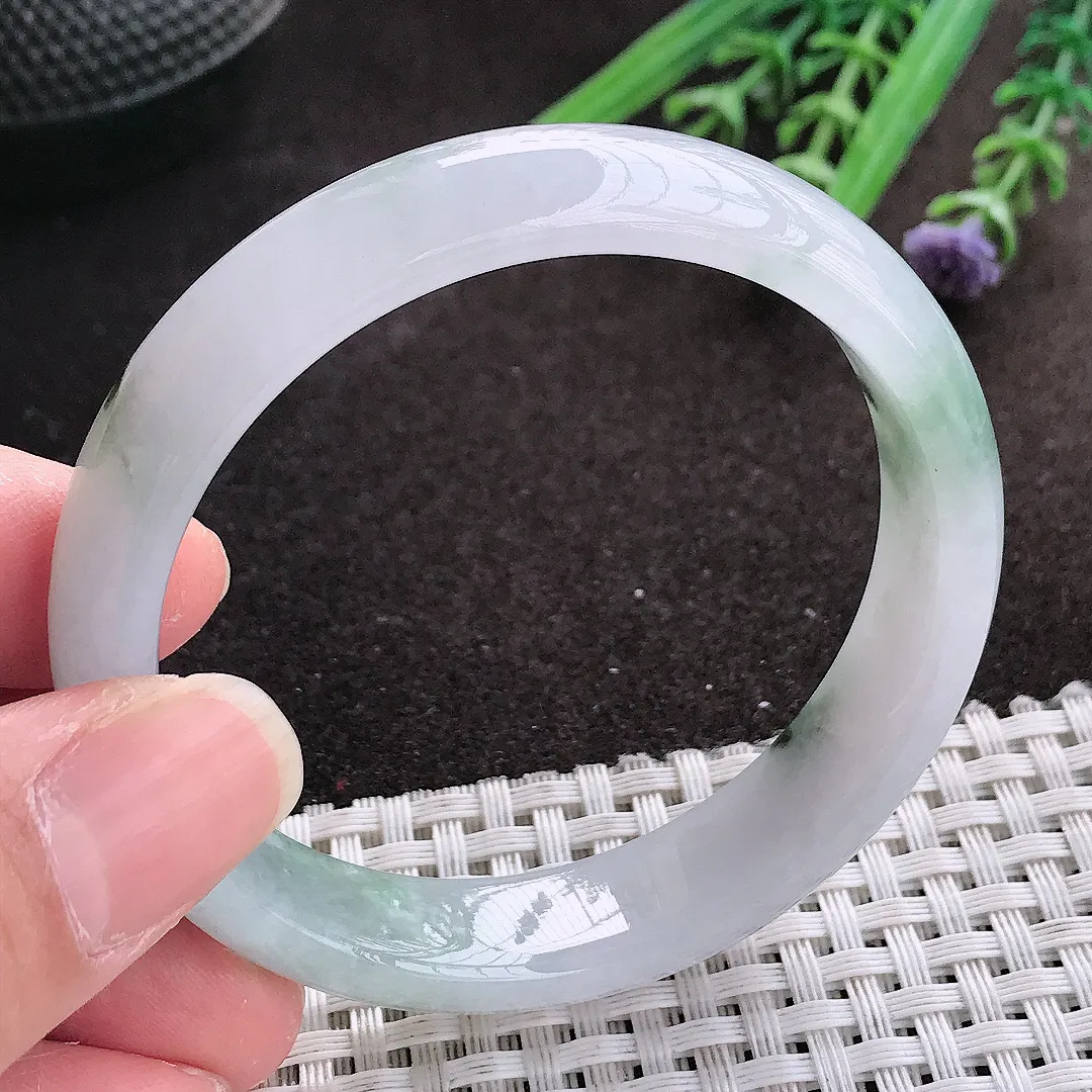 实拍A货翡翠54/12.6/6.8老坑冰胶水灵飘花手镯宽边翡翠玉镯女款