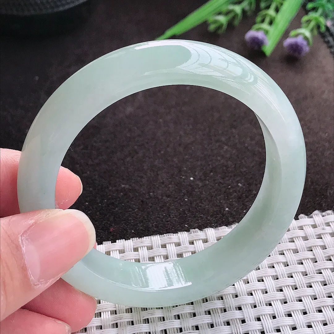 实拍A货翡翠55/13.3/8.5老坑冰纯起胶冰晴手镯宽边翡翠玉镯女款