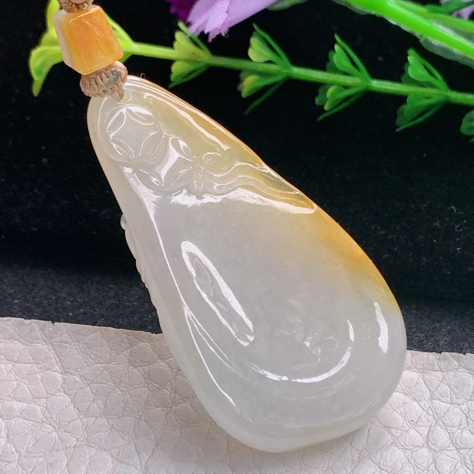 cys实拍48.6*26*9.2缅甸翡翠精雕冰胶双彩逍遥佛 开心佛玉吊坠