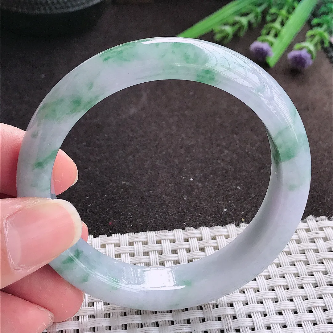 实拍A货翡翠56/13.2/8.5老坑冰胶水灵紫罗兰飘花手镯宽边翡翠玉镯女款