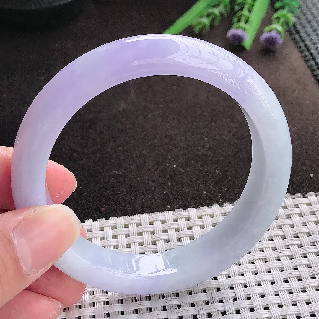 实拍A货翡翠58.5/12.6/8.9老坑冰润艳丽紫罗兰手镯宽边翡翠玉镯女款玉手环