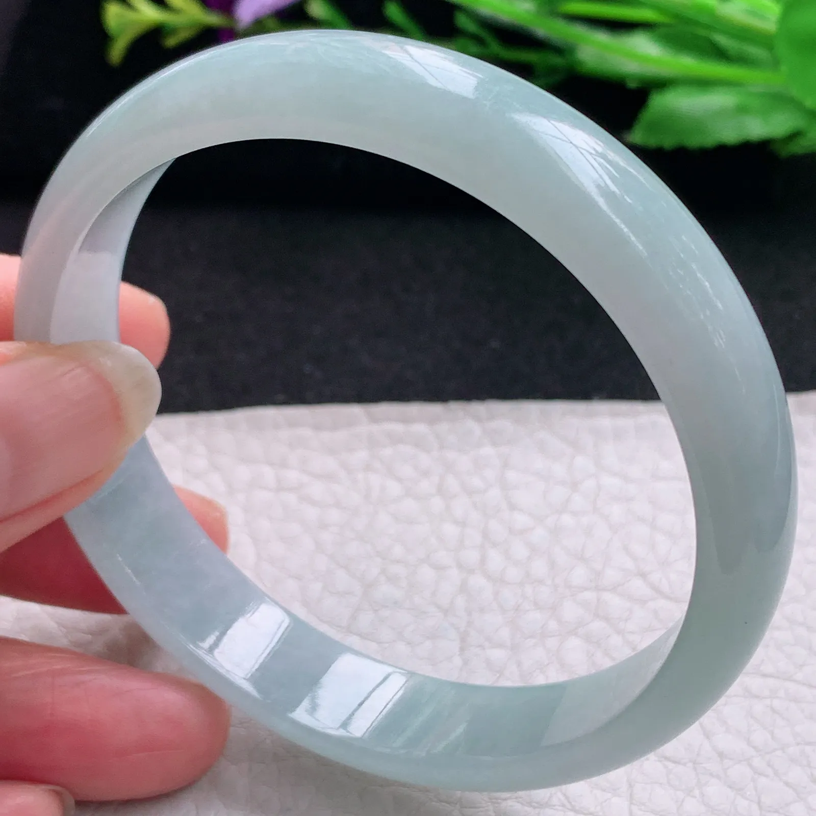 ee大圈口61*12.5*6.2平安镯 天然缅甸翡翠冰晴玉手镯纯美宽边玉手环