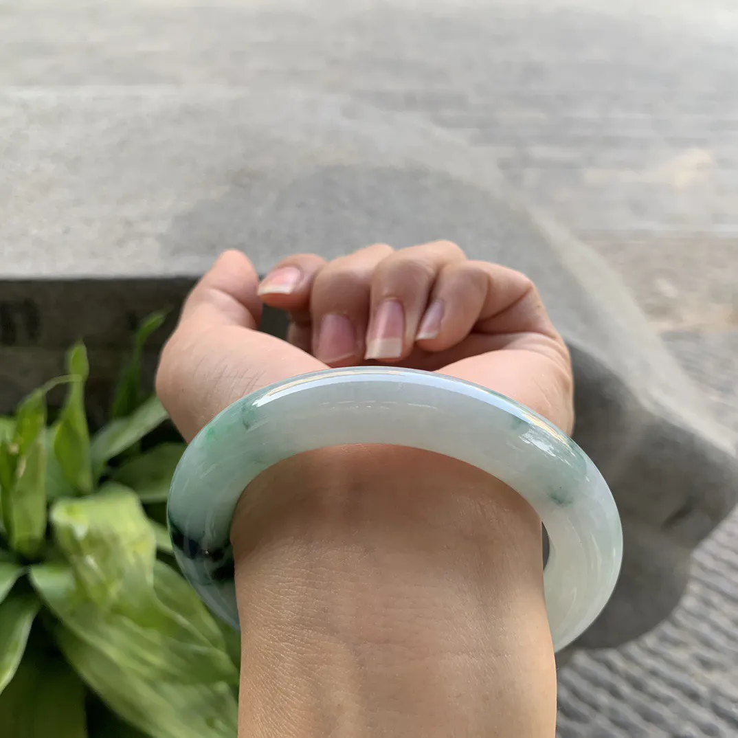 圈口56.7-11.8 【飘绿花圆条手镯】圆条56 57可戴