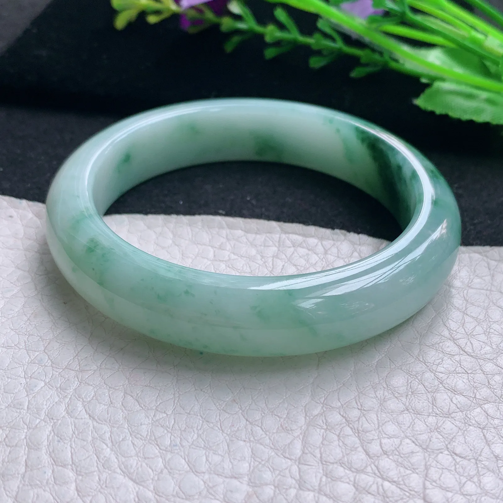 ym实拍56.8*12.8*8.6平安镯 天然缅甸翡翠飘花玉手镯灵动宽边玉手环