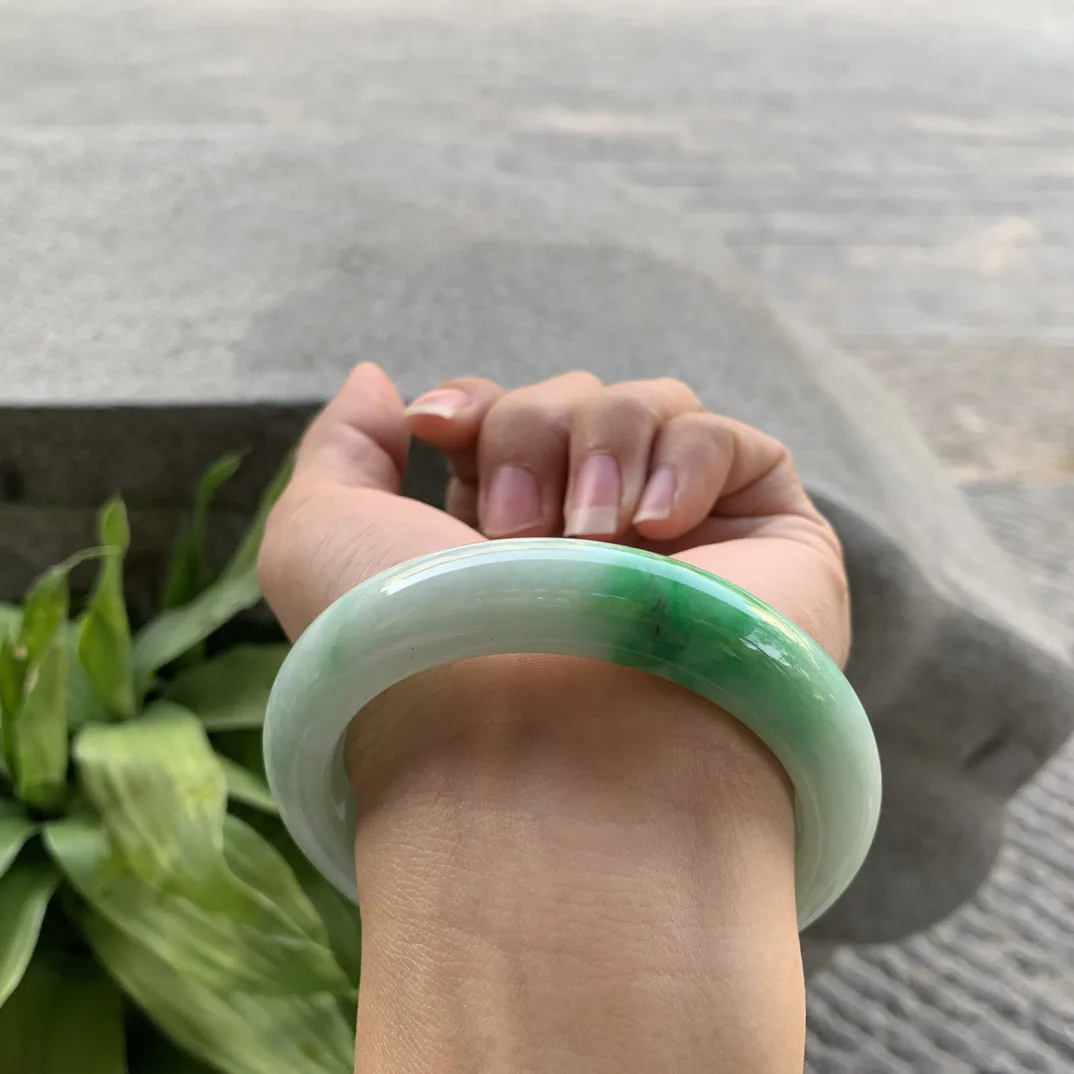 圈口57.3-12.8-9.9 【飘绿正圈手镯】正圈57 58可戴