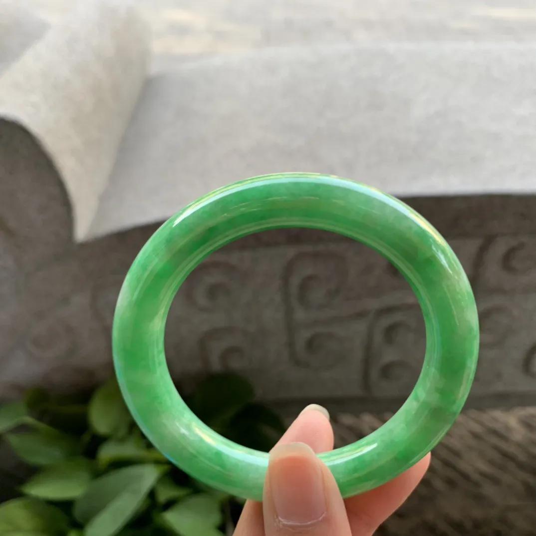 圈口54-10.4 【满绿圆条手镯】圆条54 55可戴