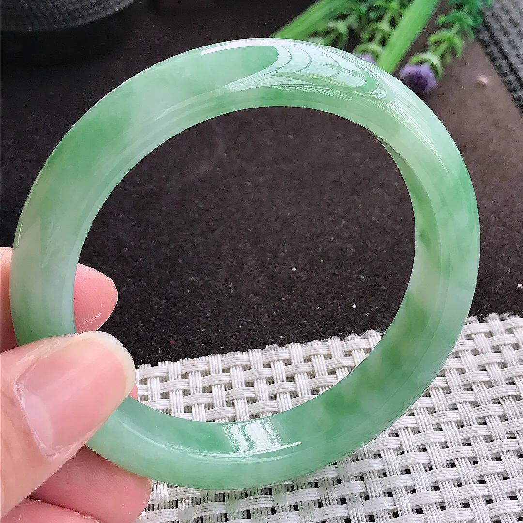 实拍A货翡翠60/12.5/8.8老坑冰胶果冻芙蓉种满绿手镯宽边翡翠玉镯女款