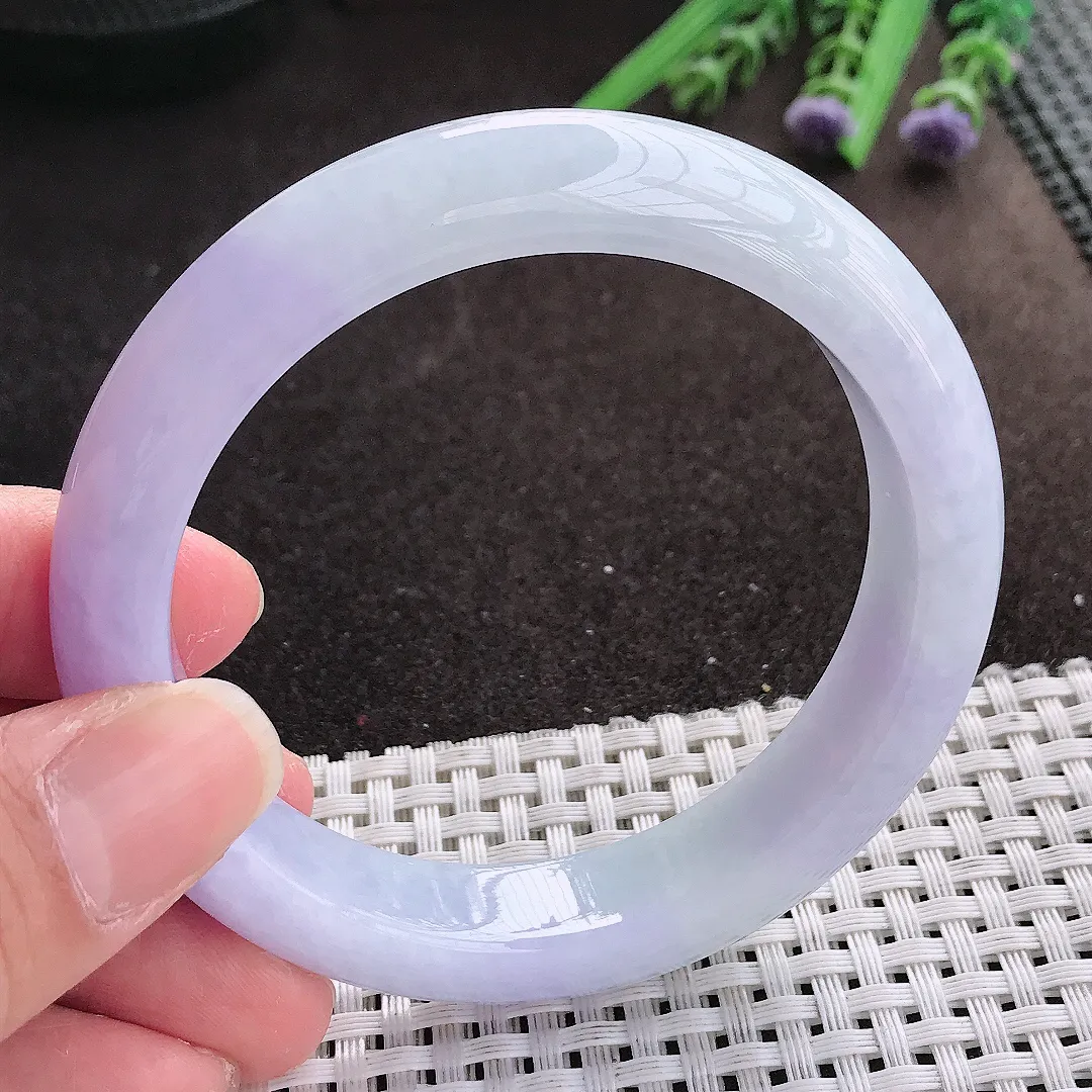 实拍A货翡翠58.5/12.6/8.9老坑冰润艳丽紫罗兰手镯宽边翡翠玉镯女款玉手环