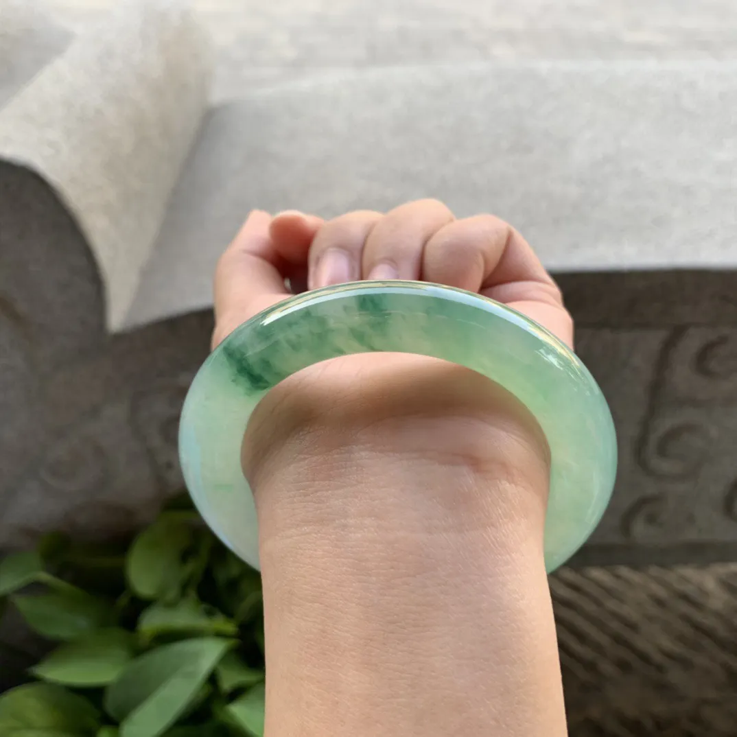 圈口57-11.6 【冰飘绿圆条手镯】圆条57 58可戴