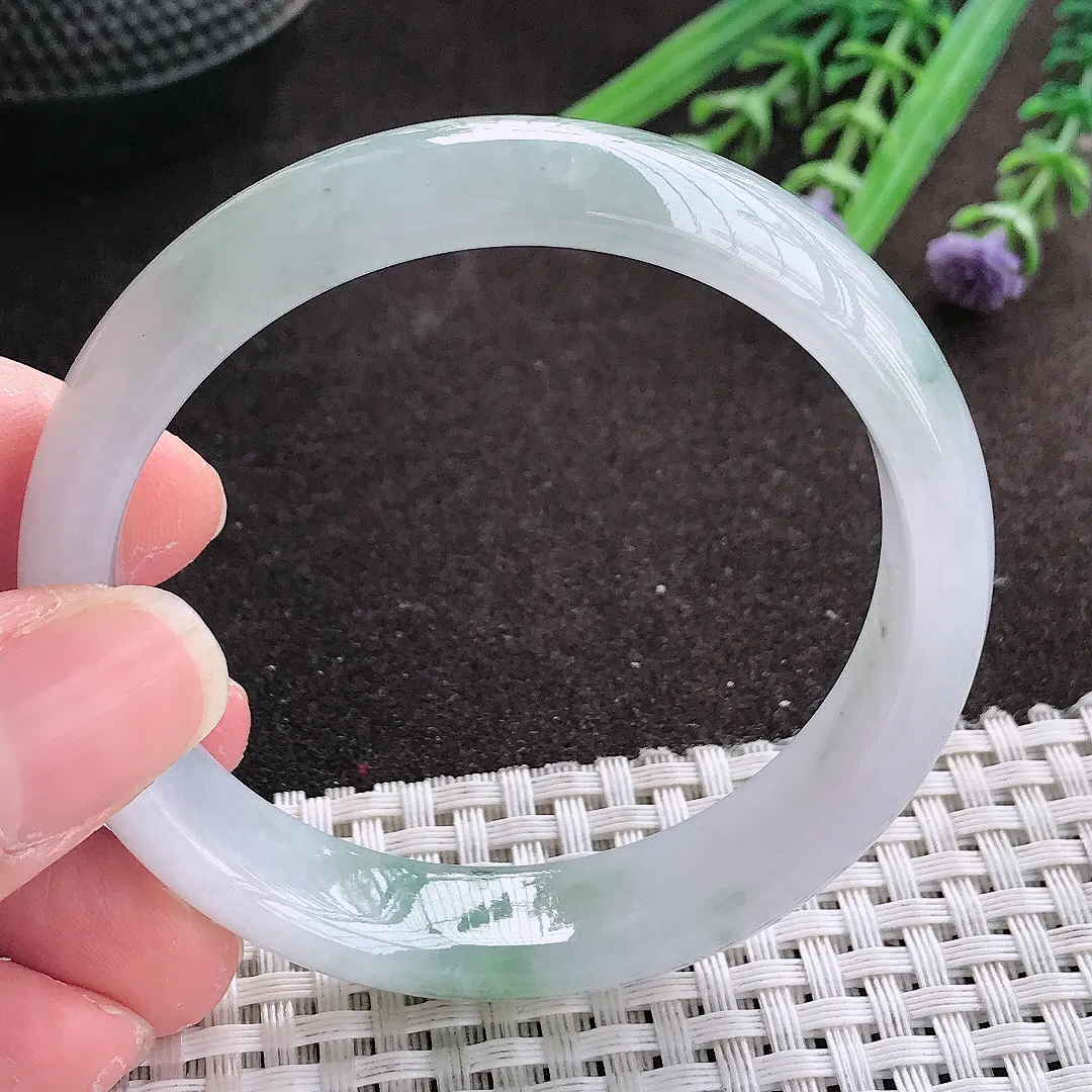 实拍A货翡翠54/12.6/6.8老坑冰胶水灵飘花手镯宽边翡翠玉镯女款