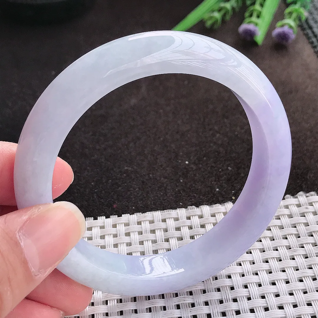 实拍A货翡翠58.5/12.6/8.9老坑冰润艳丽紫罗兰手镯宽边翡翠玉镯女款玉手环