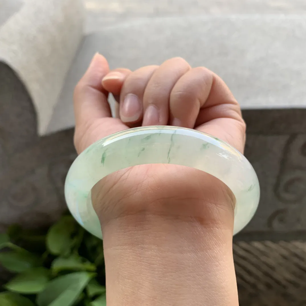圈口57.2-13-9.2 【高冰飘绿正圈手镯】正圈57  58可戴