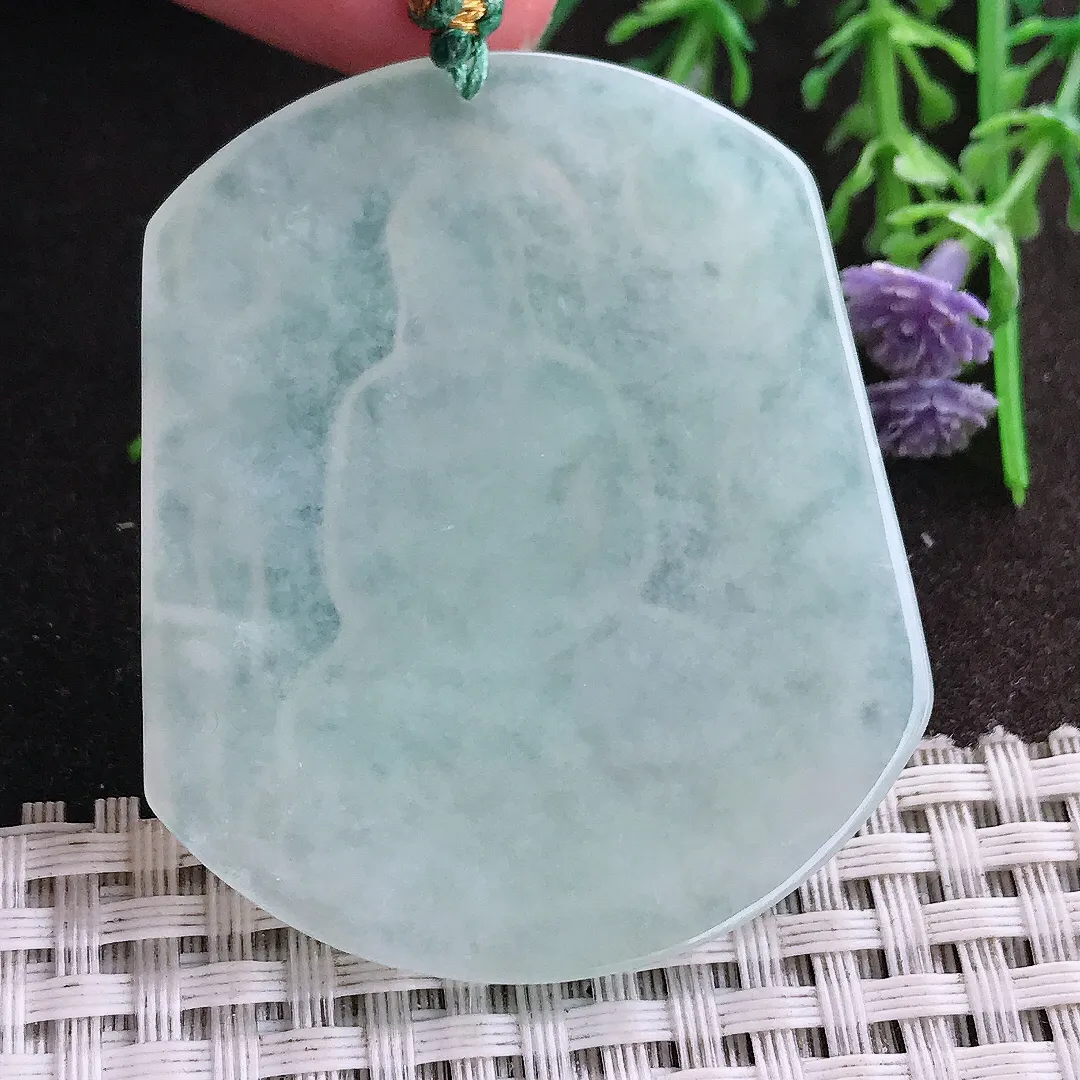 实拍A货翡翠51.2/43.8/4.9老坑冰润起胶冰晴如来佛祖吊坠翡翠挂件