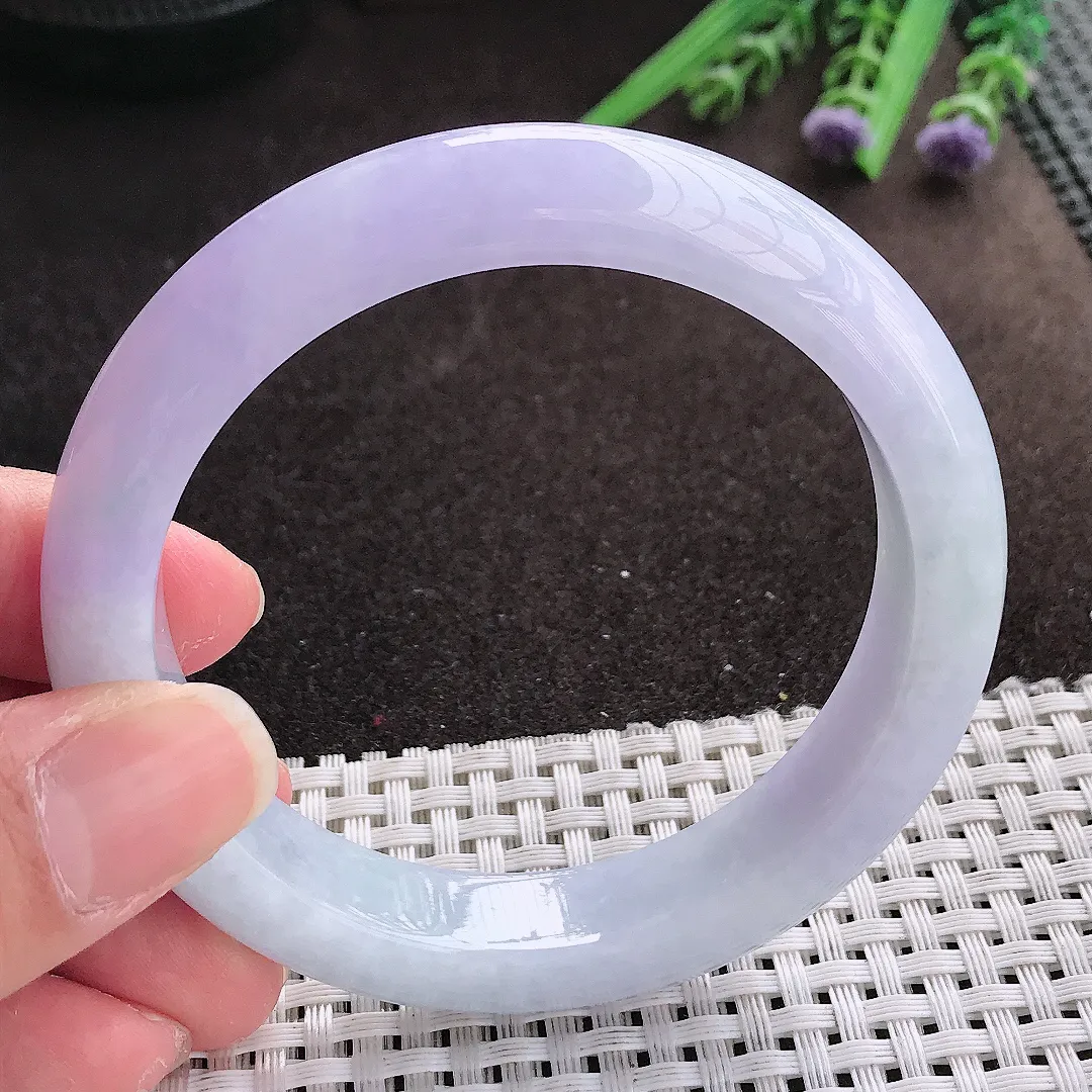 实拍A货翡翠58.5/12.6/8.9老坑冰润艳丽紫罗兰手镯宽边翡翠玉镯女款玉手环