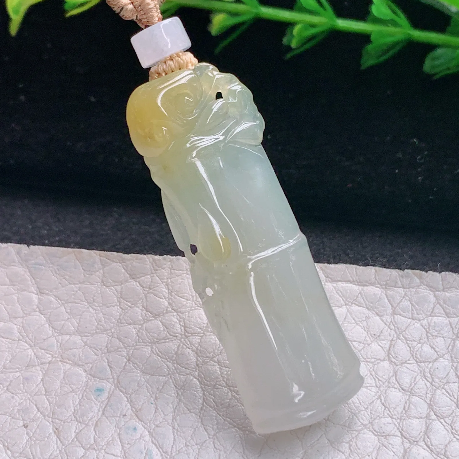 cys实拍43*14.6*6缅甸翡翠精雕冰双彩竹节 节节高玉吊坠 玉挂件