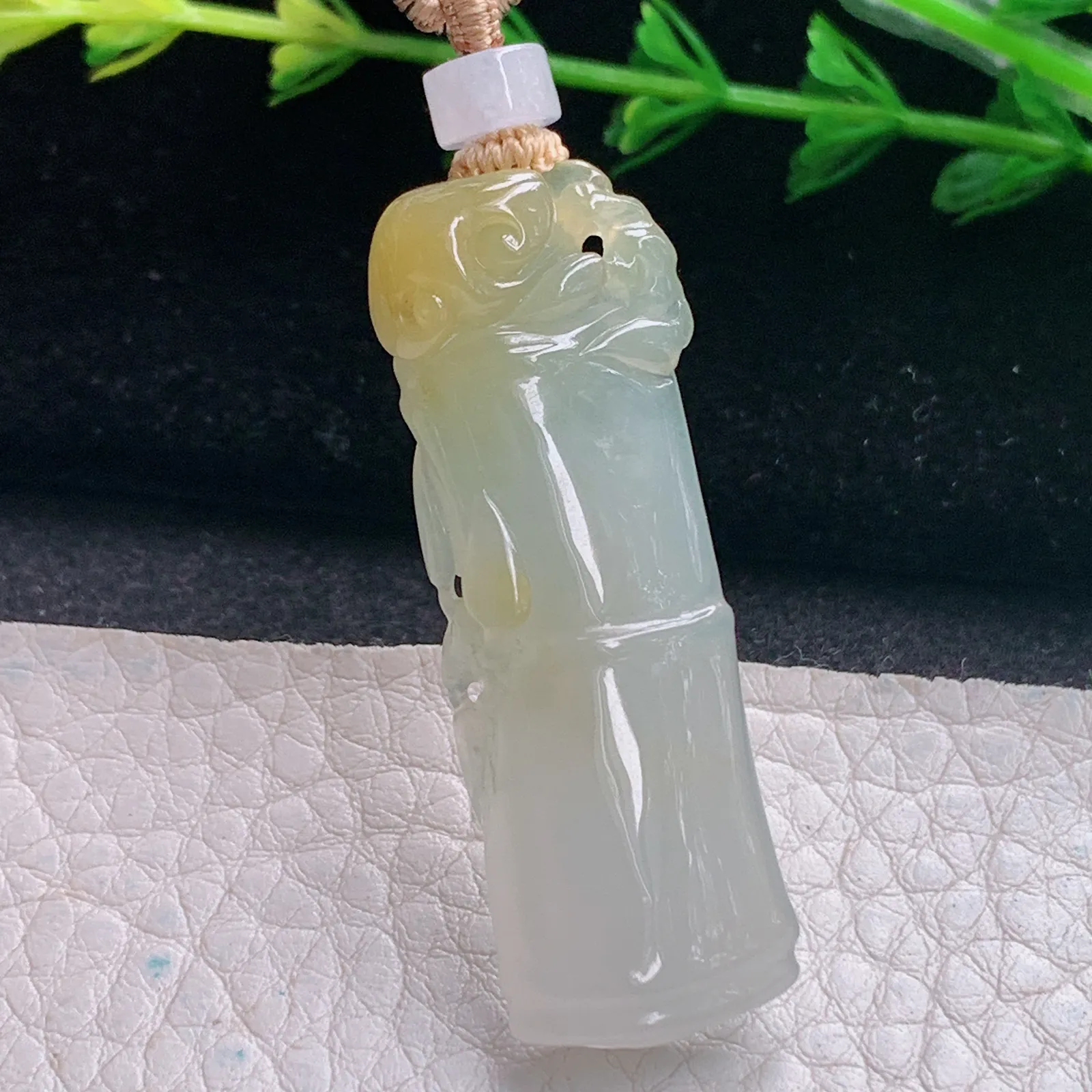 cys实拍43*14.6*6缅甸翡翠精雕冰双彩竹节 节节高玉吊坠 玉挂件