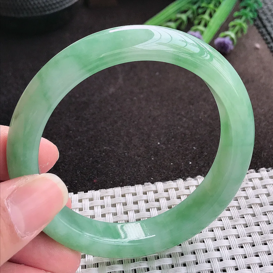 实拍A货翡翠60/12.5/8.8老坑冰胶果冻芙蓉种满绿手镯宽边翡翠玉镯女款