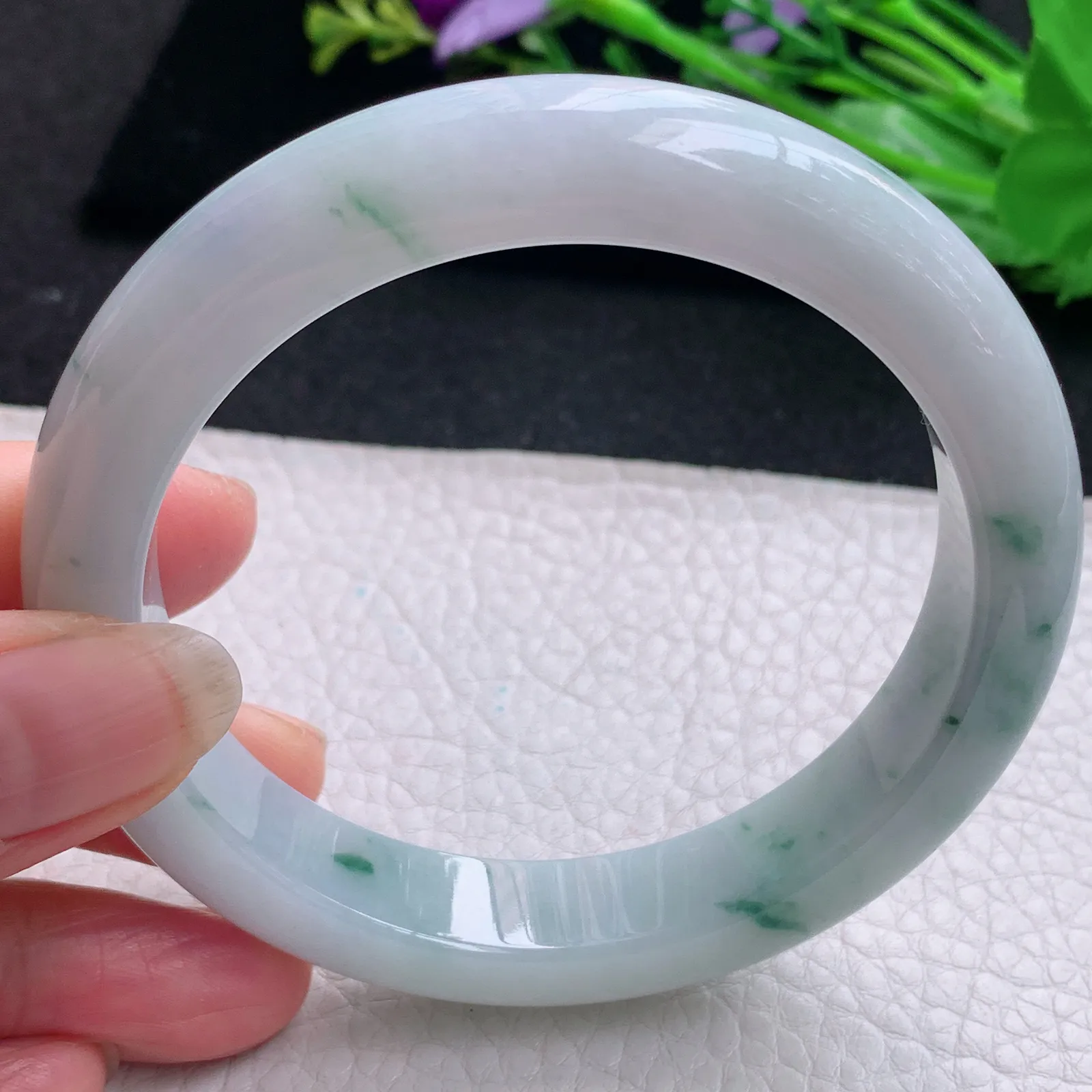 ym大圈口60.5*12.6*9.3平安镯 天然缅甸翡翠飘花厚装玉手镯宽边玉手环