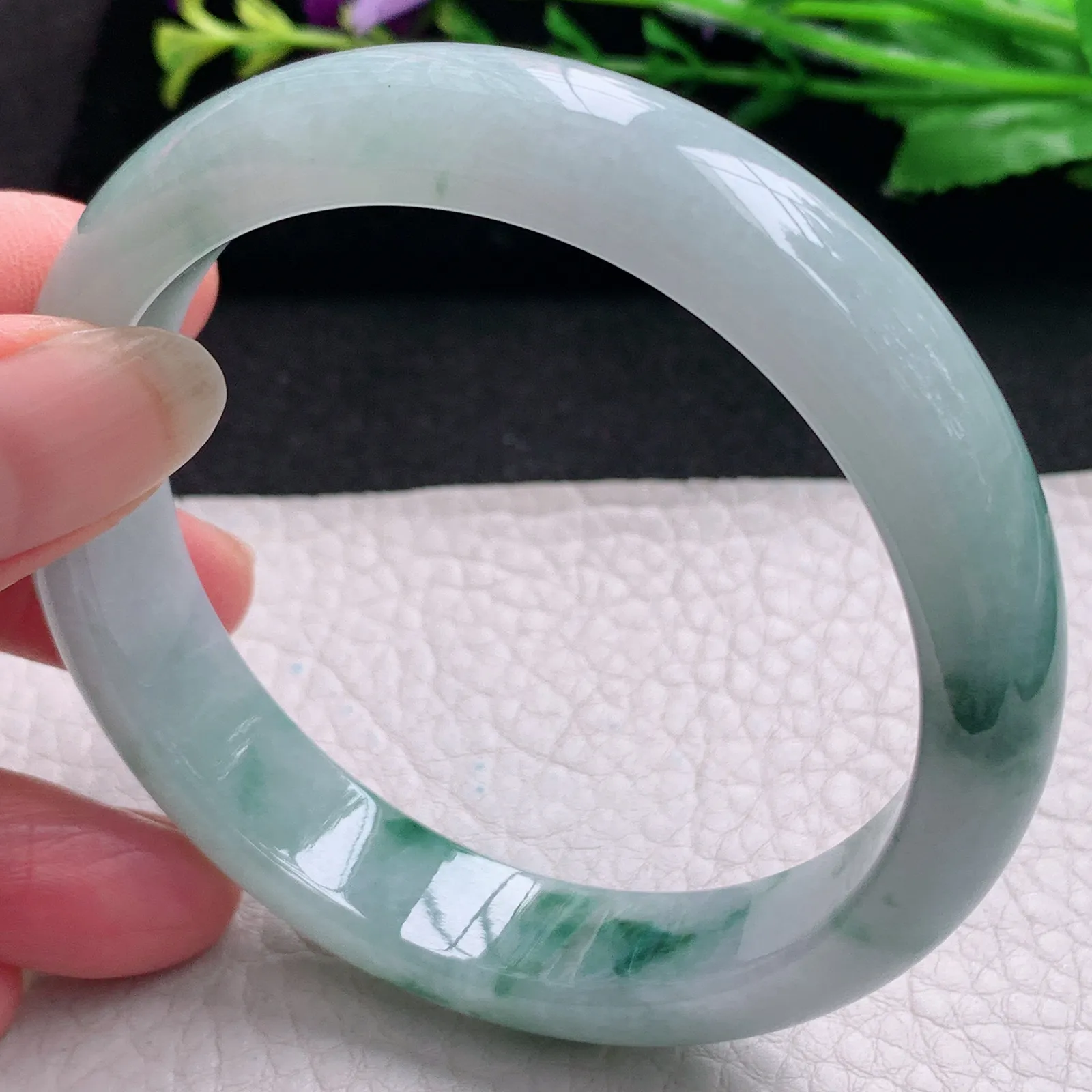 nr大圈口60*13*7.8平安镯 天然缅甸翡翠飘花灵动玉手镯 宽边玉手环