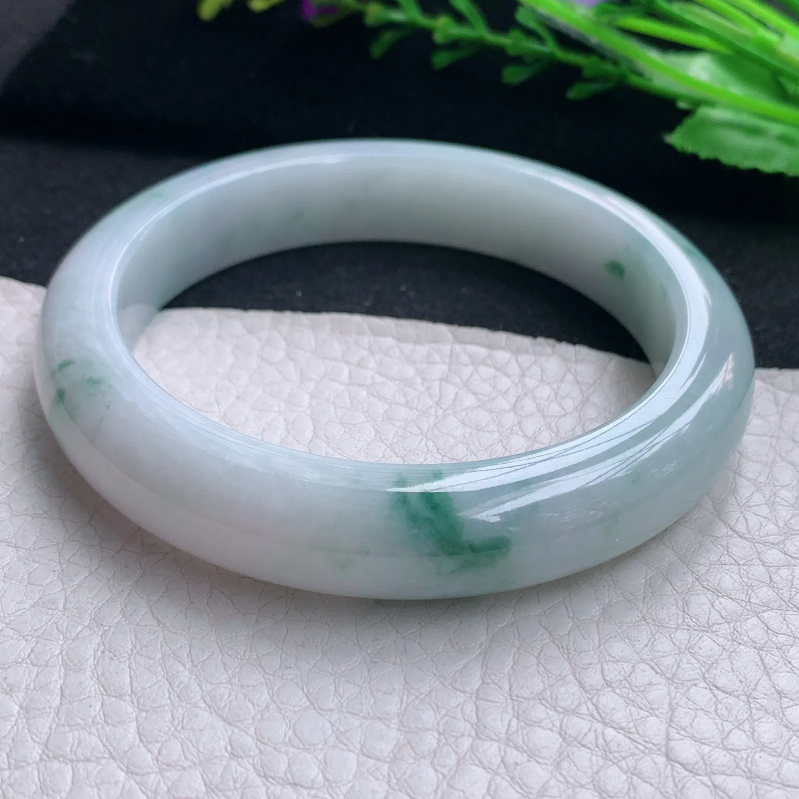 ym大圈口60.5*12.6*9.3平安镯 天然缅甸翡翠飘花厚装玉手镯宽边玉手环