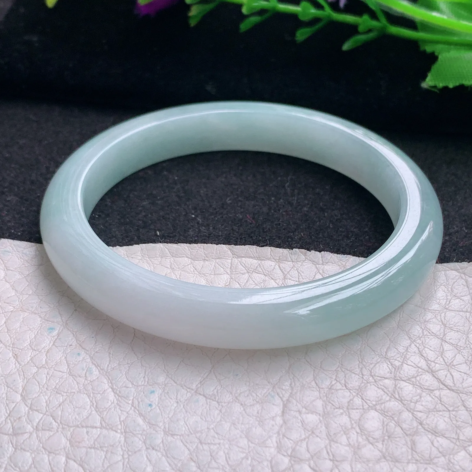 nr小圈口51.5*8.3*7平安镯 天然缅甸翡翠秀气水润玉手镯 宽边玉手环