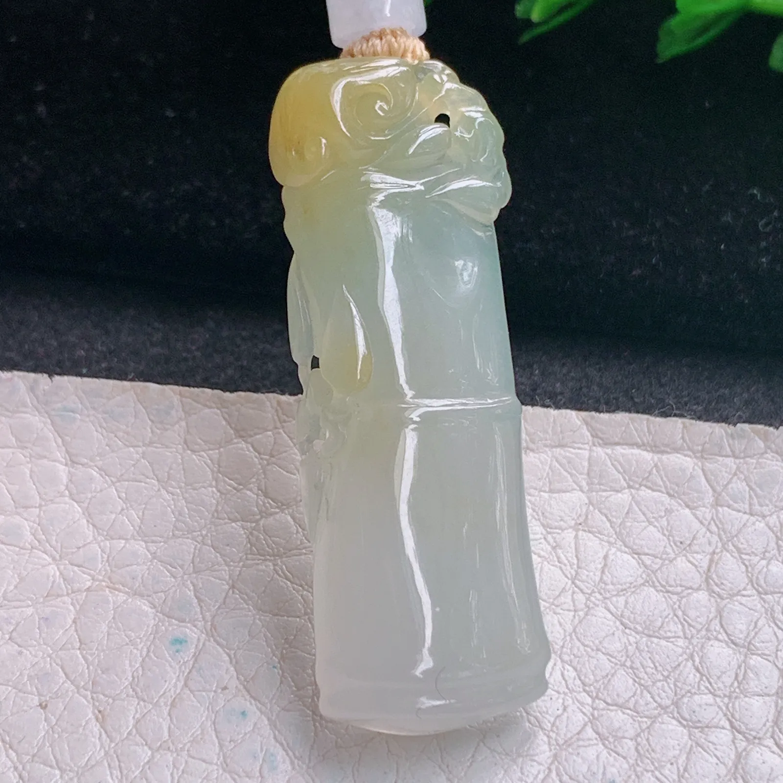 cys实拍43*14.6*6缅甸翡翠精雕冰双彩竹节 节节高玉吊坠 玉挂件