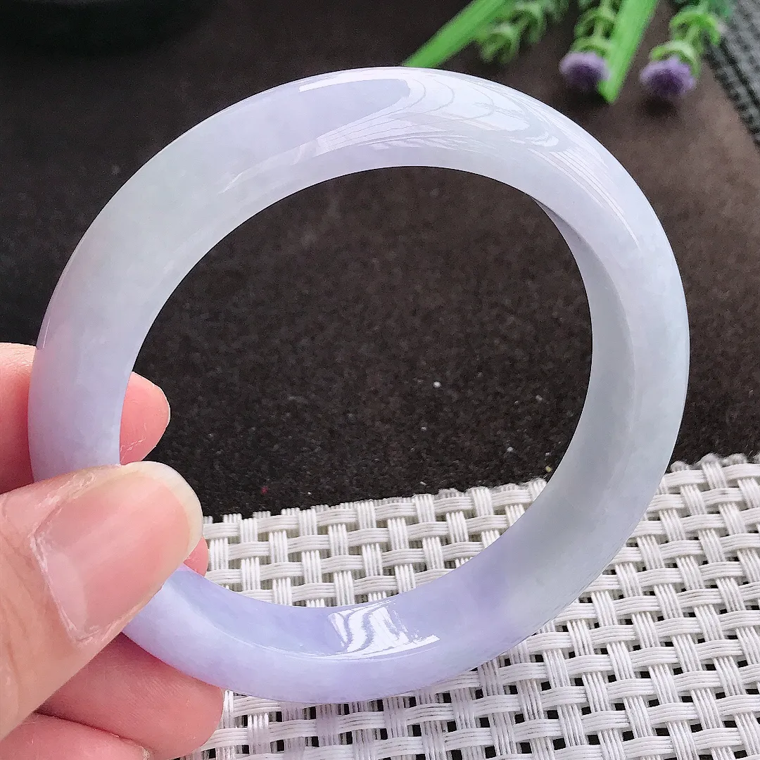 实拍A货翡翠58.5/12.6/8.9老坑冰润艳丽紫罗兰手镯宽边翡翠玉镯女款玉手环