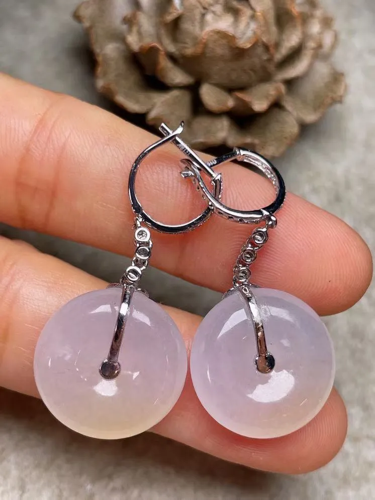 冰种平安扣耳坠、真金真钻镶嵌，种水好，玉质细腻 .裸石尺寸 17.0*