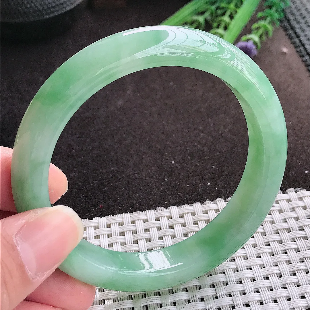 实拍A货翡翠60/12.5/8.8老坑冰胶果冻芙蓉种满绿手镯宽边翡翠玉镯女款