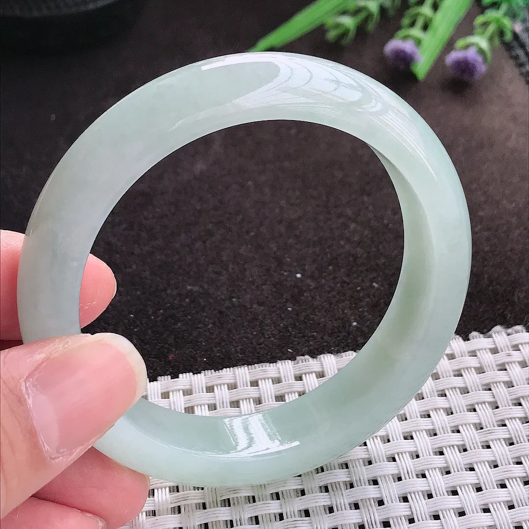 实拍A货翡翠55/13.3/8.5老坑冰纯起胶冰晴手镯宽边翡翠玉镯女款