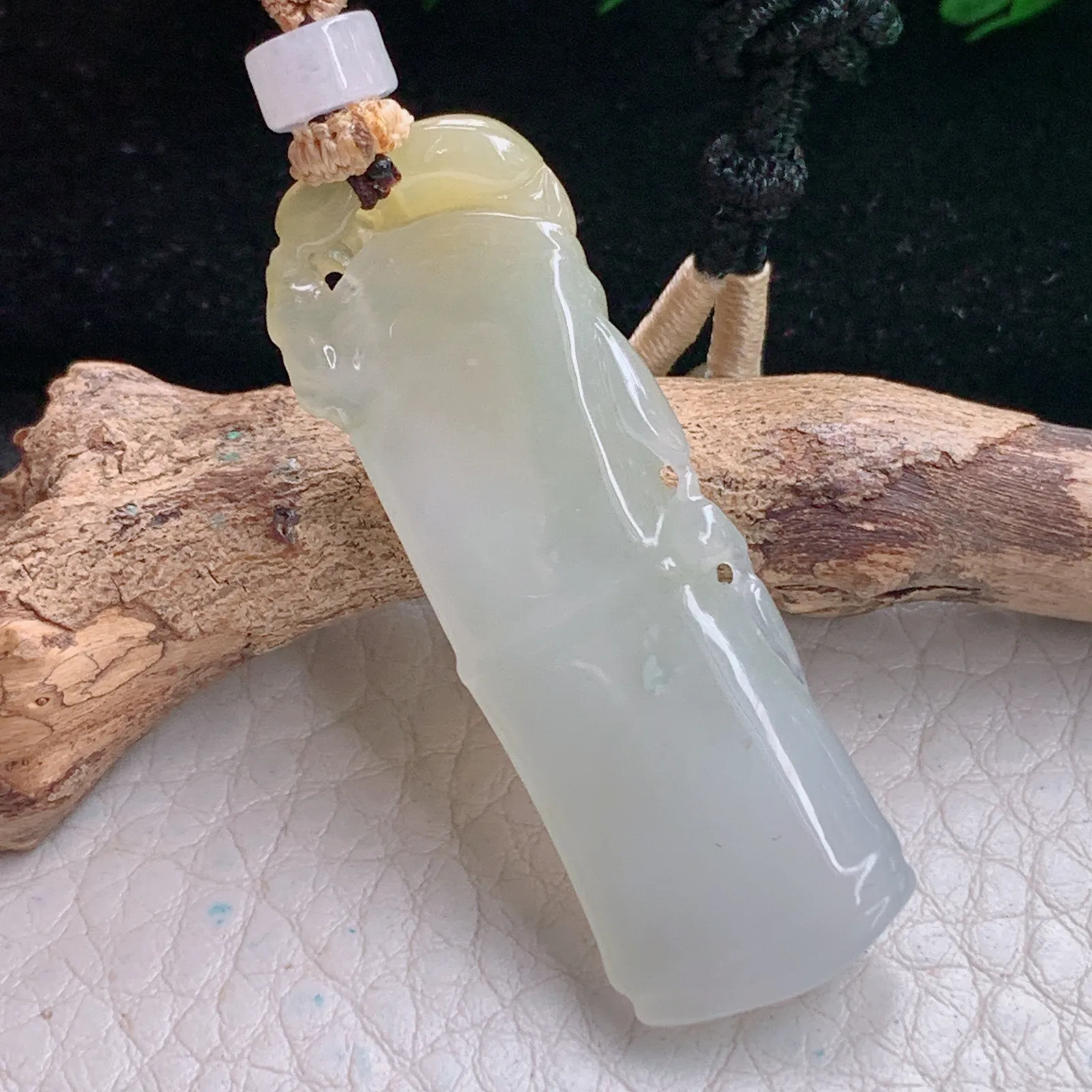 cys实拍43*14.6*6缅甸翡翠精雕冰双彩竹节 节节高玉吊坠 玉挂件