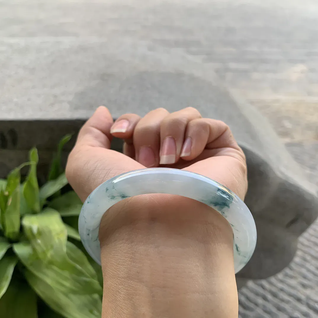 圈口55.7-9.1 【冰飘花圆条手镯】圆条55 56可戴