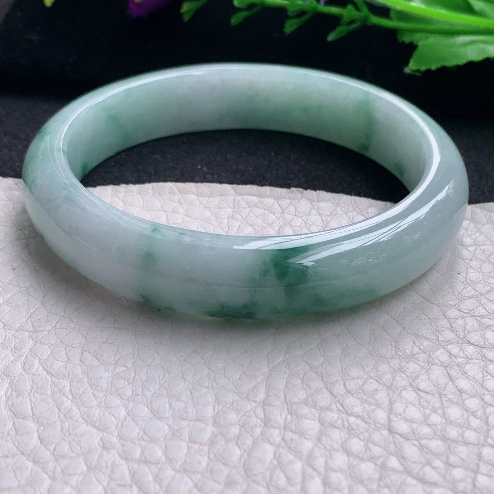 nr大圈口60*13*7.8平安镯 天然缅甸翡翠飘花灵动玉手镯 宽边玉手环