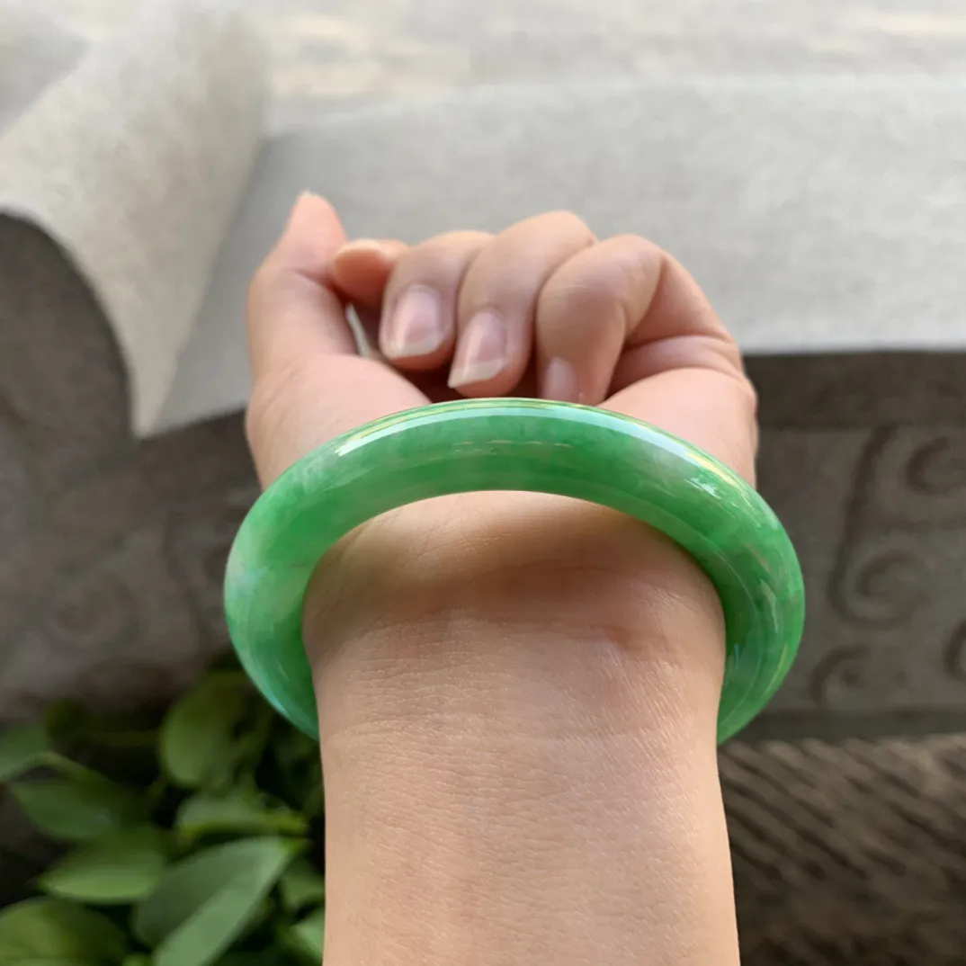 圈口54-10.4 【满绿圆条手镯】圆条54 55可戴