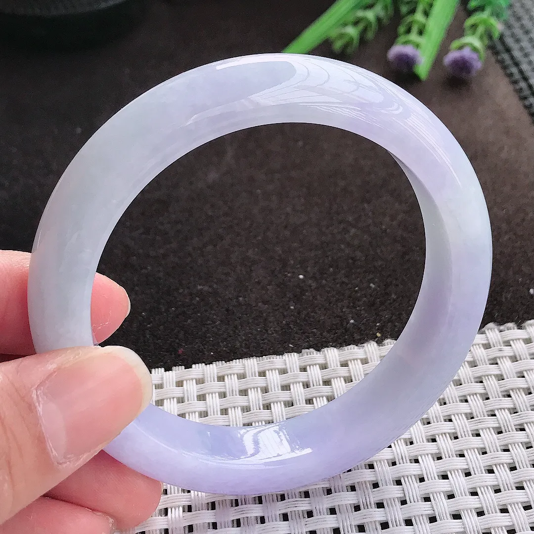 实拍A货翡翠58.5/12.6/8.9老坑冰润艳丽紫罗兰手镯宽边翡翠玉镯女款玉手环