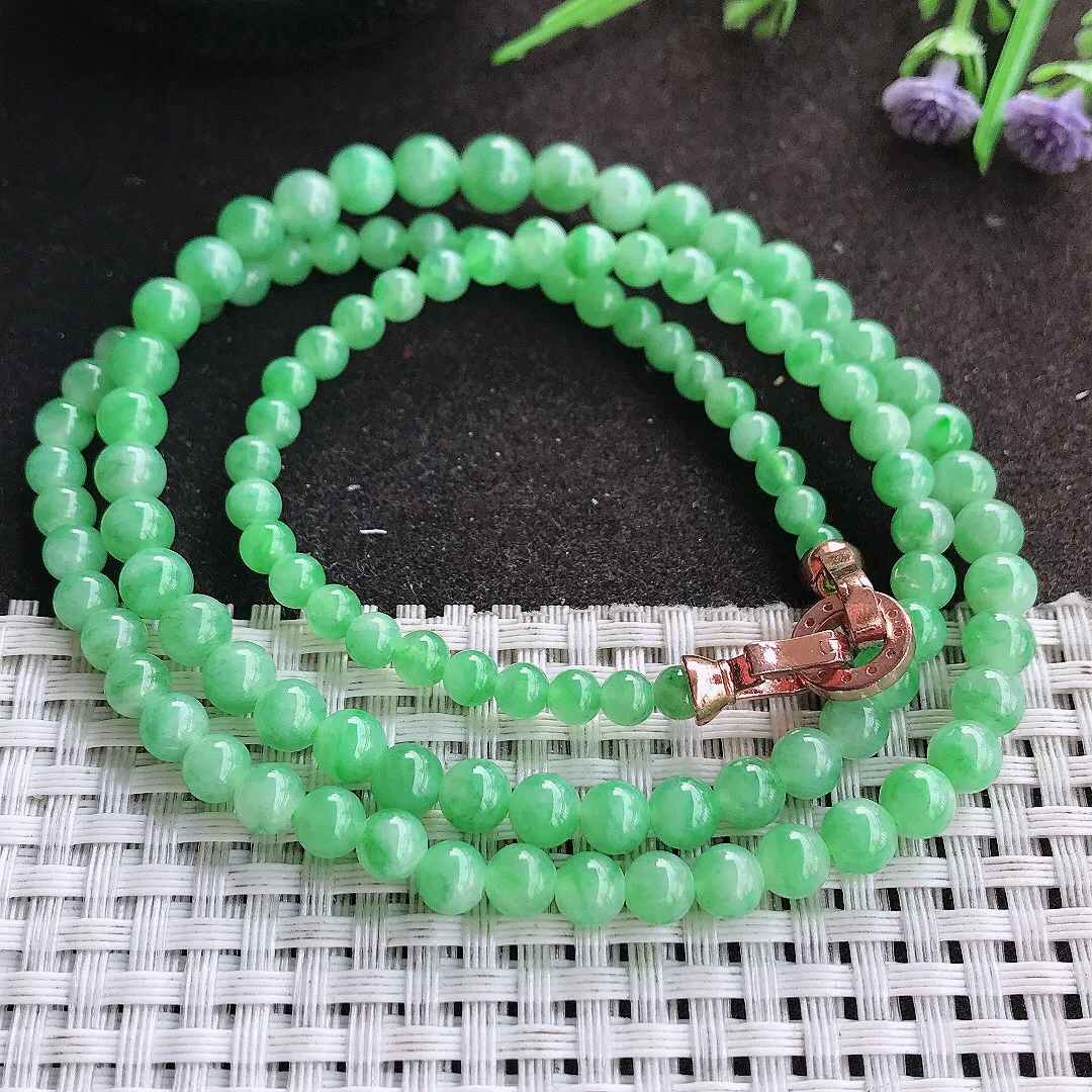 实拍A货翡翠4.1/7.5/113颗老坑冰胶满绿阳绿塔珠项链手链翡翠玉珠圆珠手链