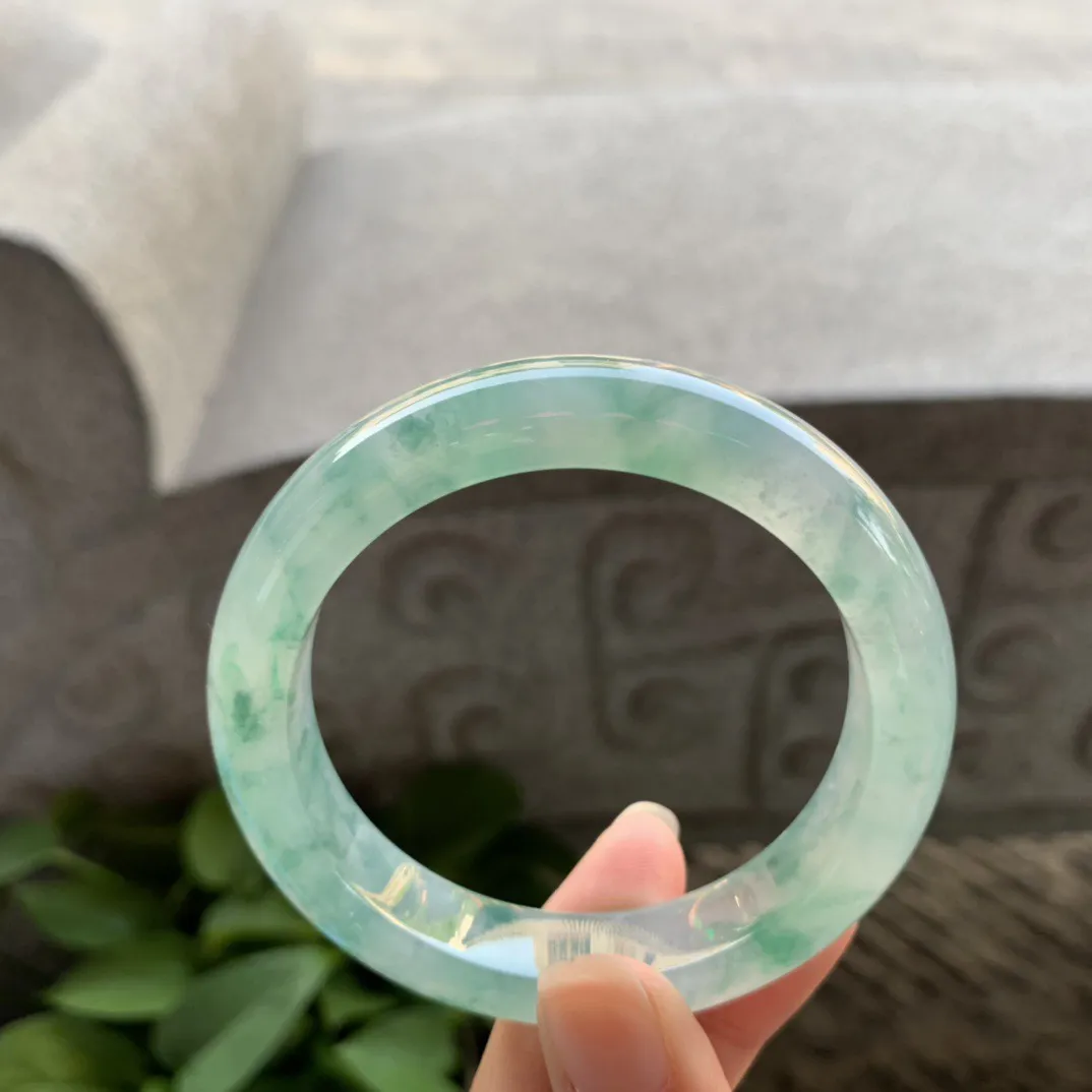 小圈口53.8-12-8.5 【冰种飘绿花正圈手镯】正圈53 54可戴