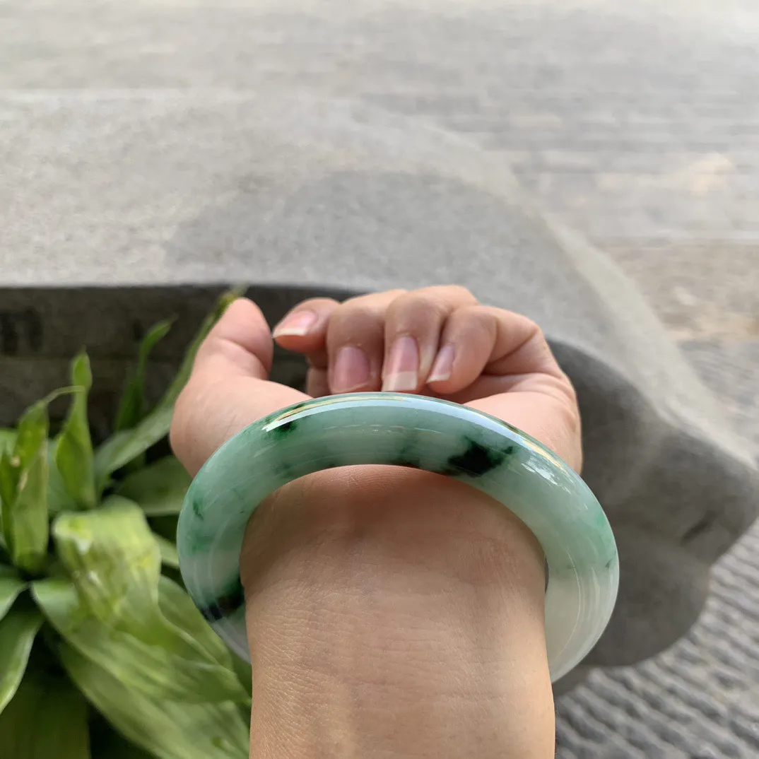 圈口56.7-11.8 【飘绿花圆条手镯】圆条56 57可戴