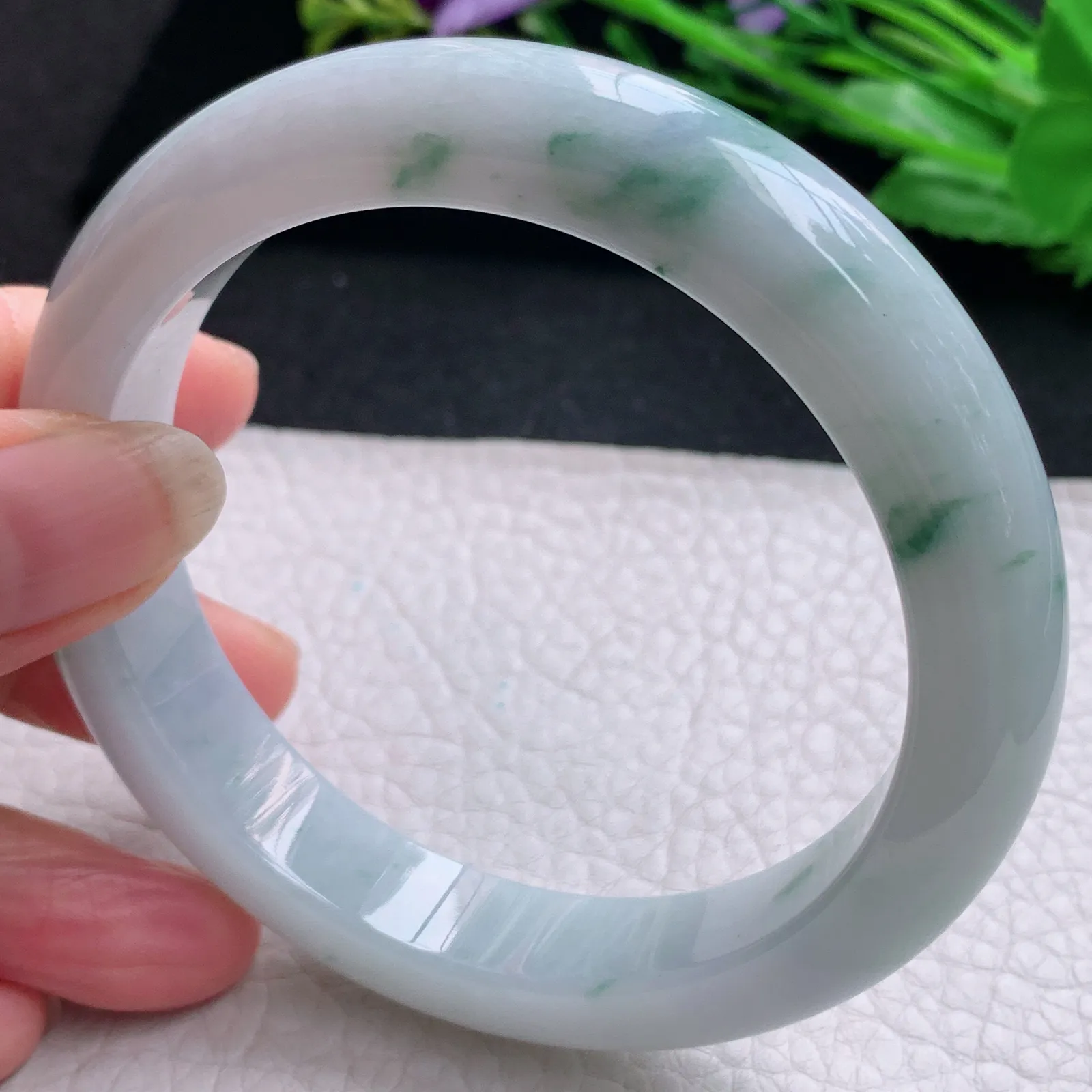 ym大圈口60.5*12.6*9.3平安镯 天然缅甸翡翠飘花厚装玉手镯宽边玉手环