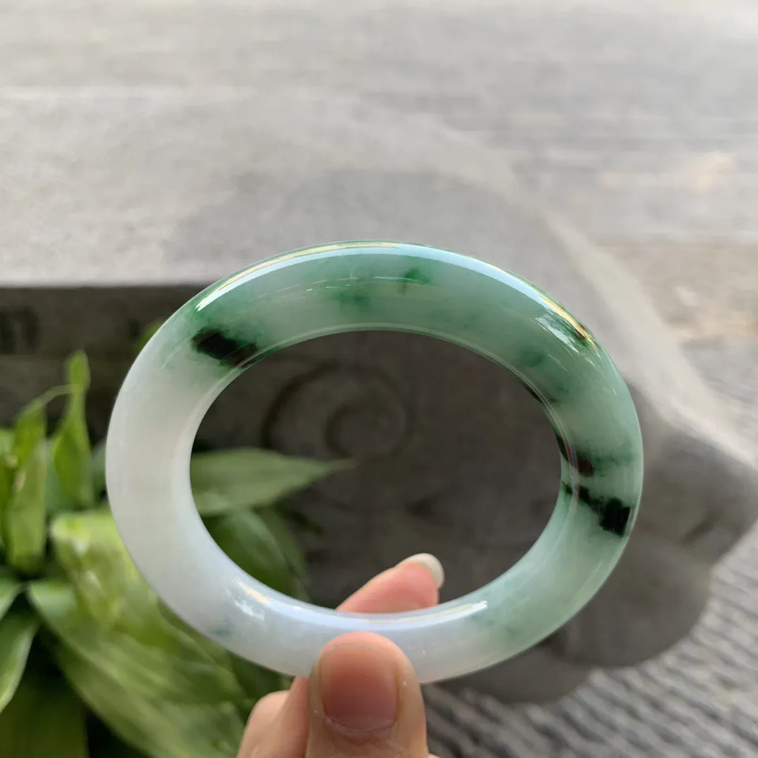 圈口56.7-11.8 【飘绿花圆条手镯】圆条56 57可戴