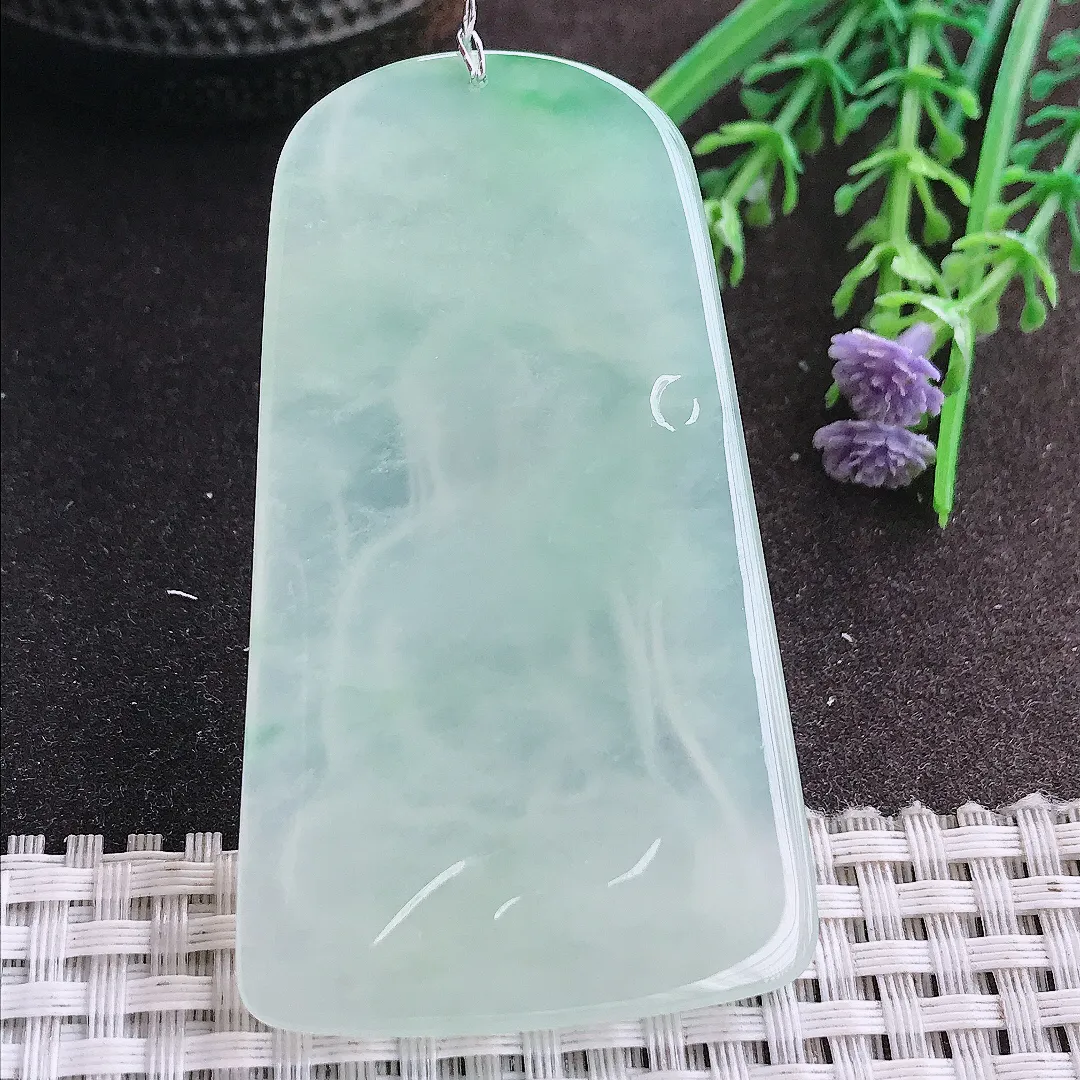 实拍A货翡翠65.5/39/5.9老坑冰胶果冻冰晴甜绿普贤菩萨吊坠翡翠挂件