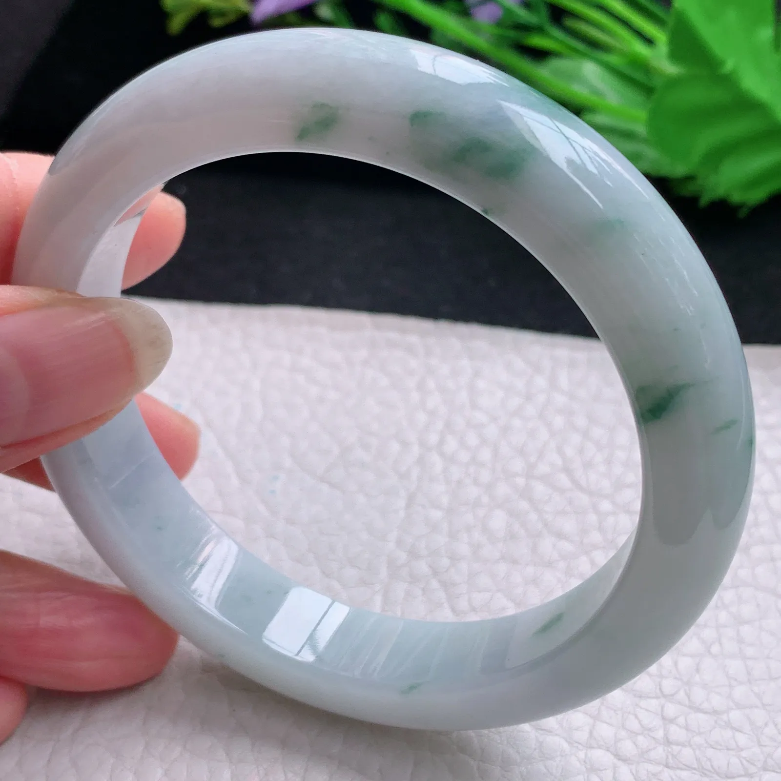 ym大圈口60.5*12.6*9.3平安镯 天然缅甸翡翠飘花厚装玉手镯宽边玉手环