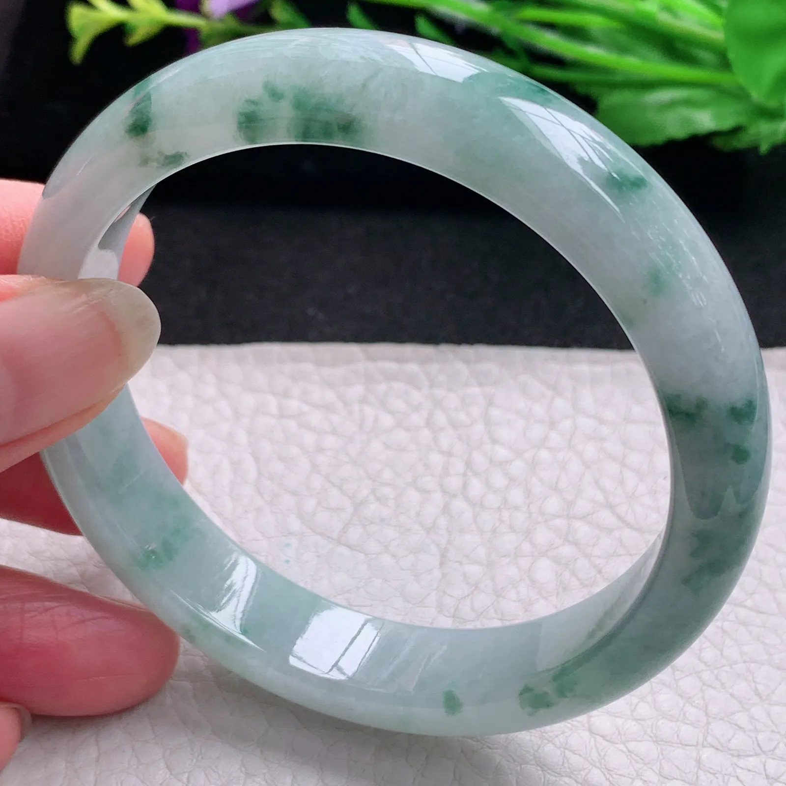 nr大圈口60*13*7.8平安镯 天然缅甸翡翠飘花灵动玉手镯 宽边玉手环