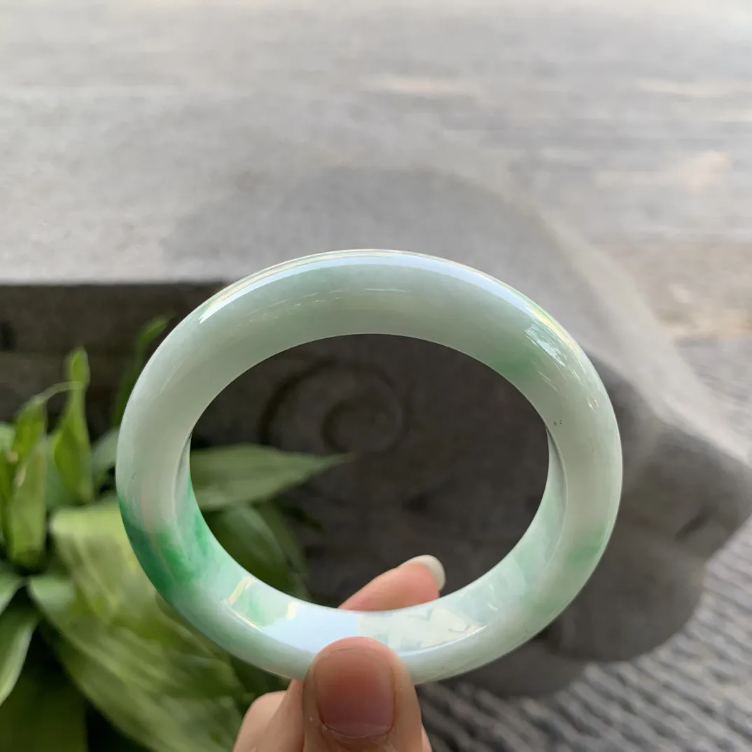 圈口57.3-12.8-9.9 【飘绿正圈手镯】正圈57 58可戴