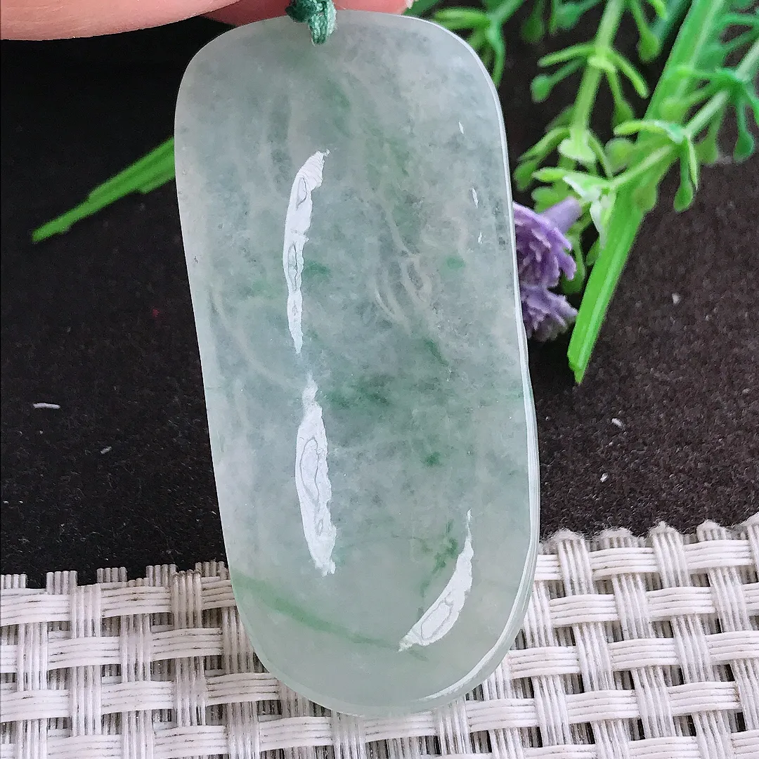 实拍A货翡翠56.3/27/4.3老坑冰胶水灵飘花赐福观音吊坠翡翠挂件