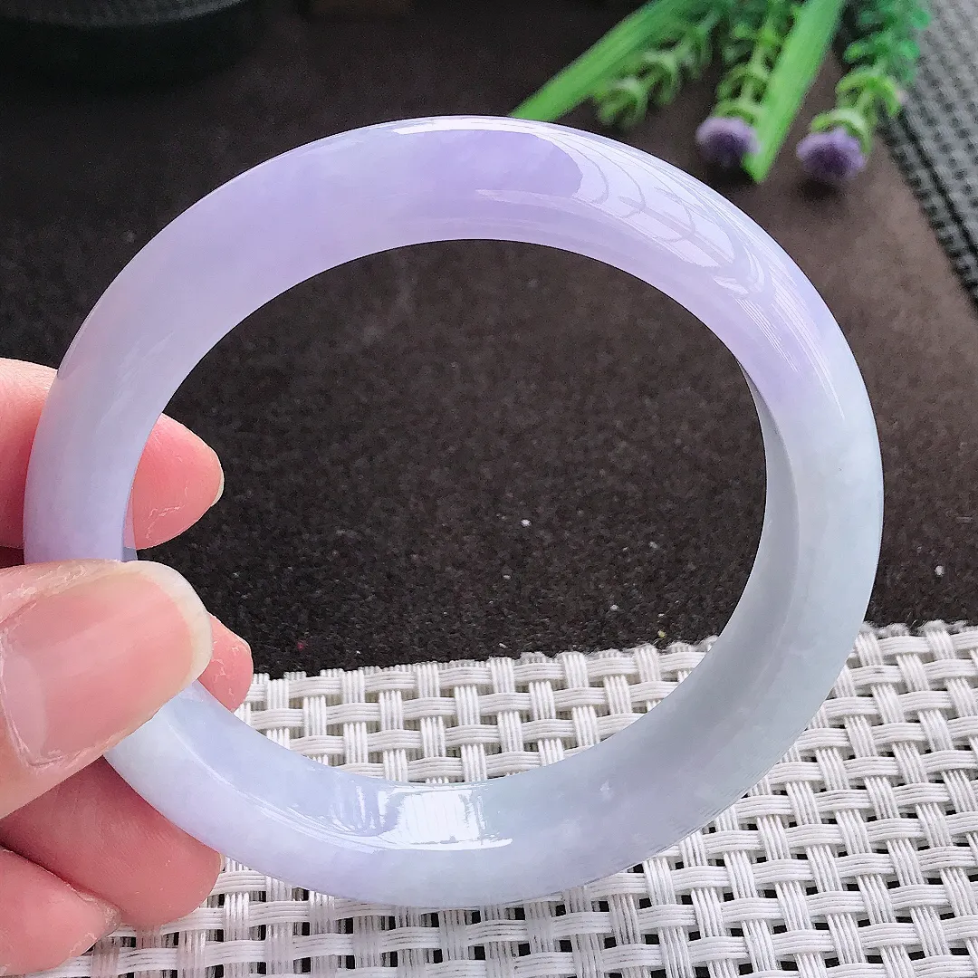 实拍A货翡翠58.5/12.6/8.9老坑冰润艳丽紫罗兰手镯宽边翡翠玉镯女款玉手环