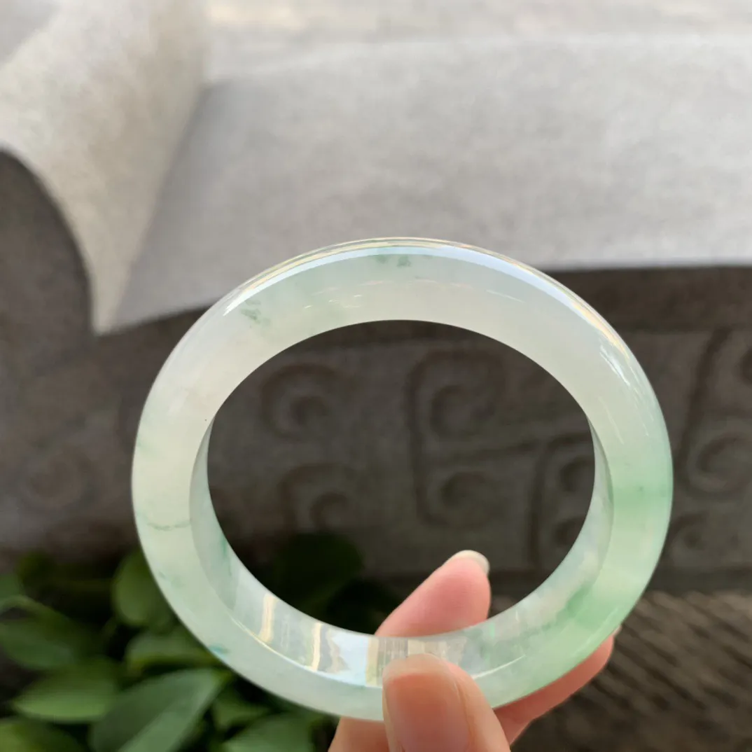 圈口57.2-13-9.2 【高冰飘绿正圈手镯】正圈57  58可戴