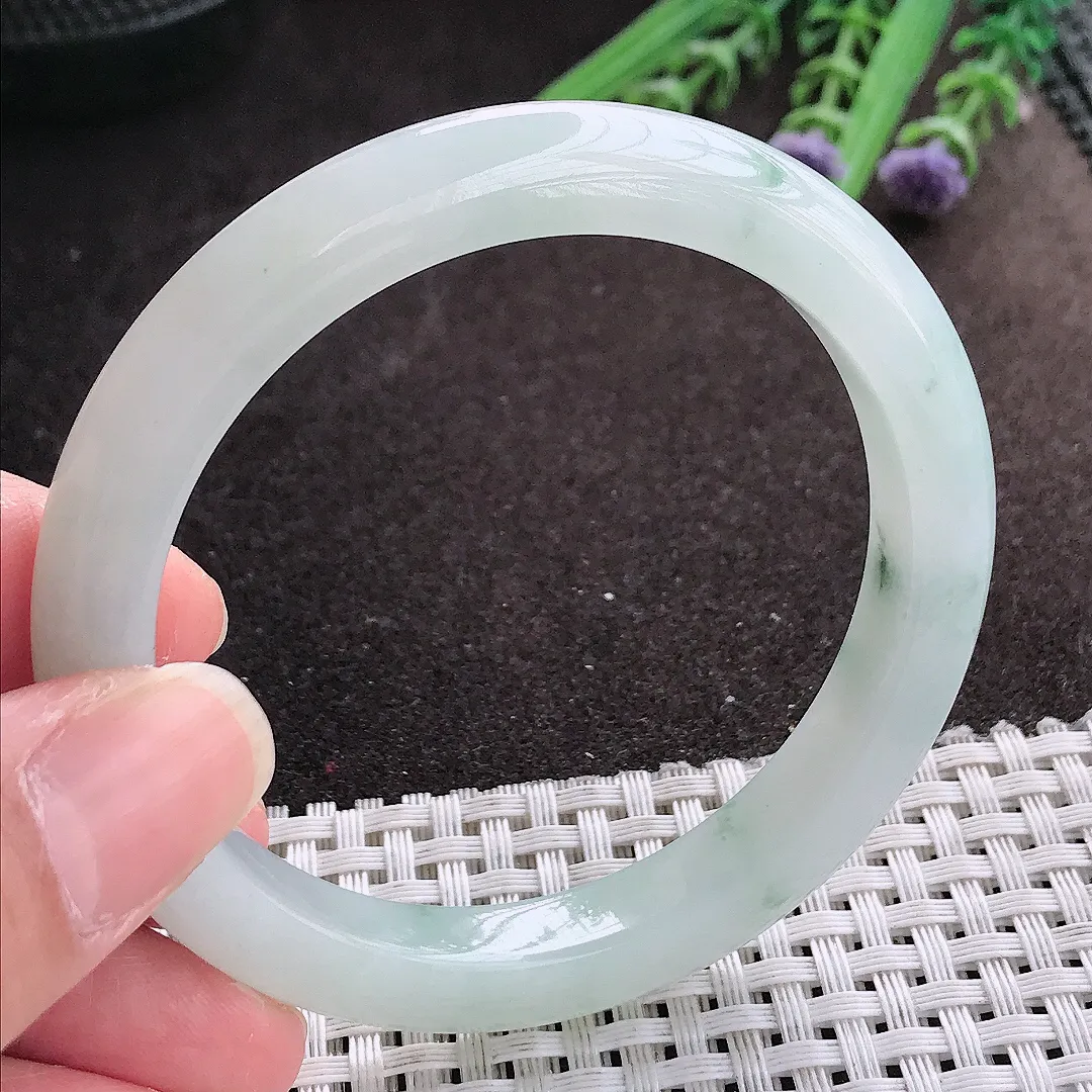 实拍A货翡翠55.5/8.9/8.1老坑冰胶水灵飘花手镯宽边翡翠玉镯女款