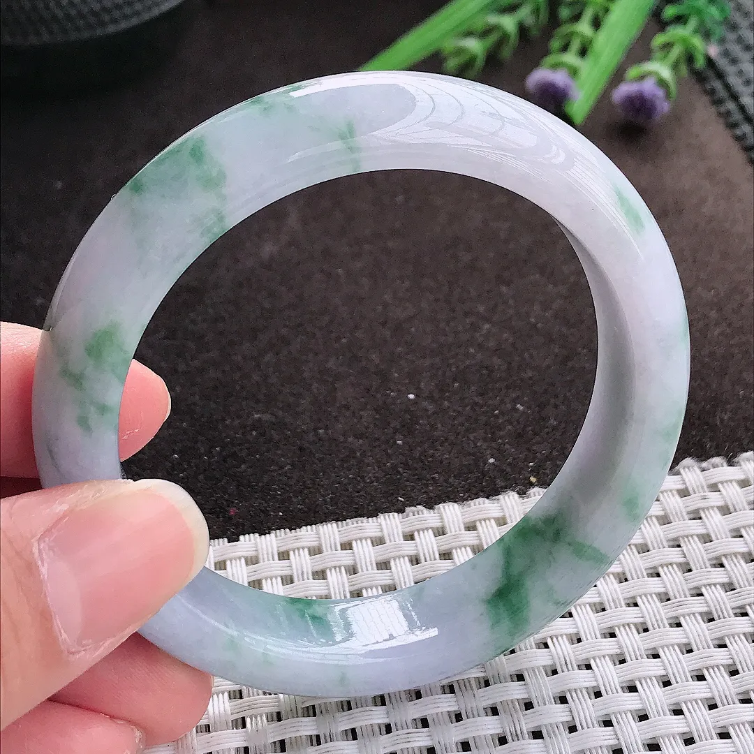 实拍A货翡翠56/13.2/8.5老坑冰胶水灵紫罗兰飘花手镯宽边翡翠玉镯女款
