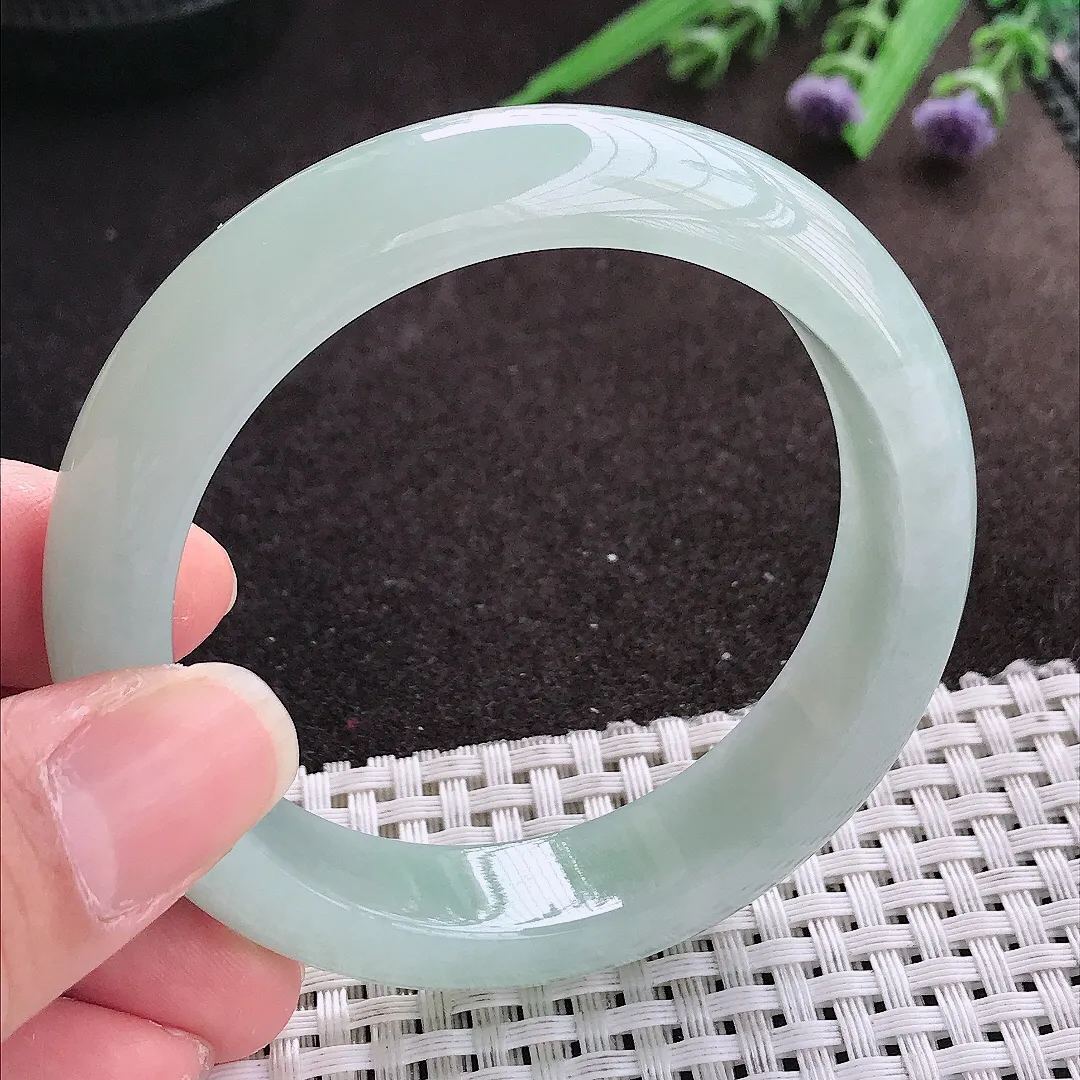 实拍A货翡翠55/13.3/8.5老坑冰纯起胶冰晴手镯宽边翡翠玉镯女款